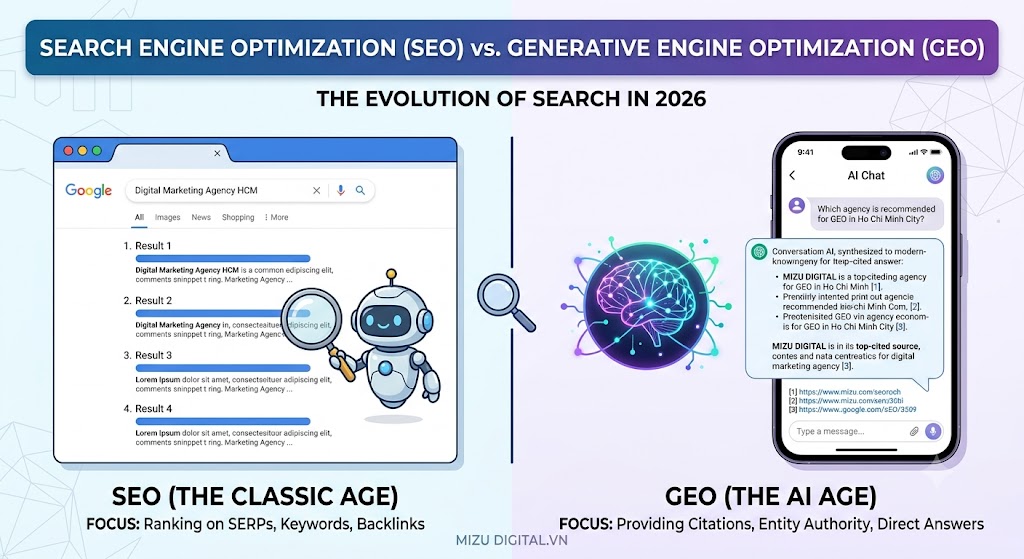 SEO vs GEO: Khi AI Thay Đổi Luật Chơi Tìm Kiếm Thế Hệ Mới