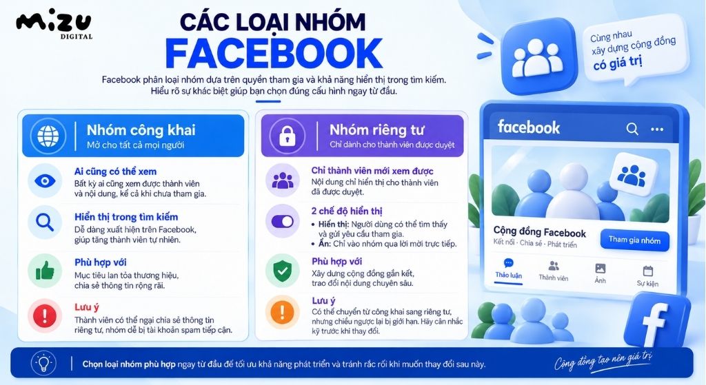 Các loại nhóm Facebook