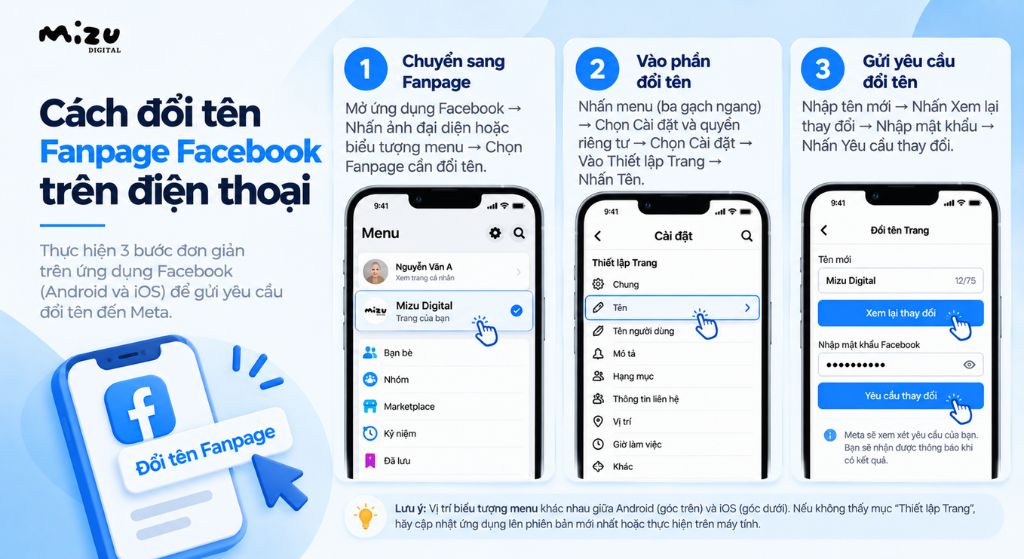 Cách đổi tên Fanpage Facebook trên điện thoại