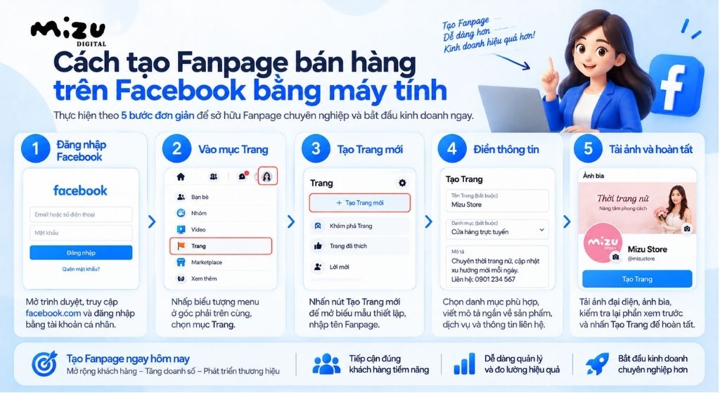 Cách tạo Fanpage bán hàng trên Facebook bằng máy tính