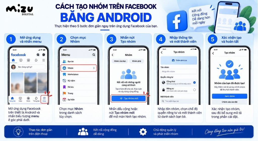 Cách tạo nhóm trên Facebook bằng Android