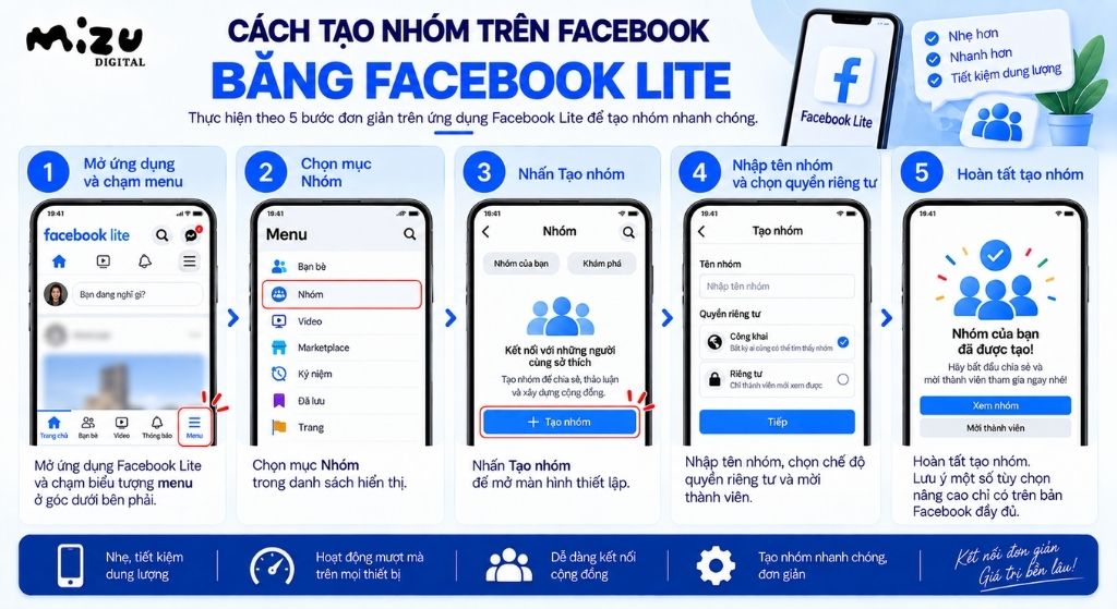 Cách tạo nhóm trên Facebook bằng Facebook Lite
