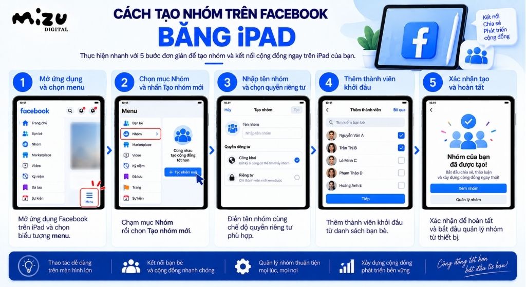 Cách tạo nhóm trên Facebook bằng iPad