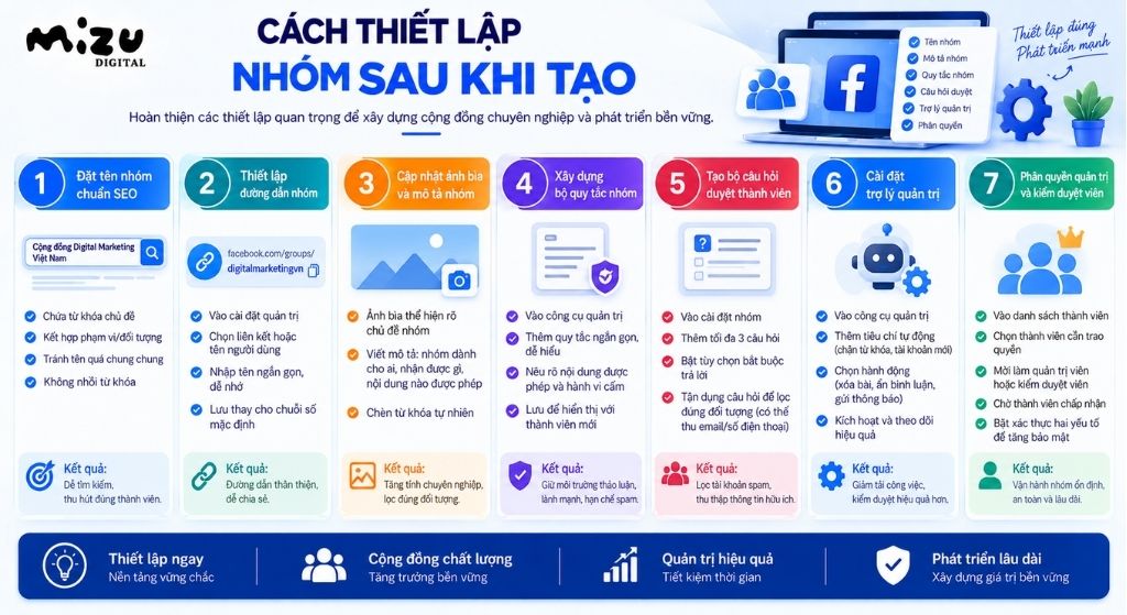 Cách thiết lập nhóm sau khi tạo