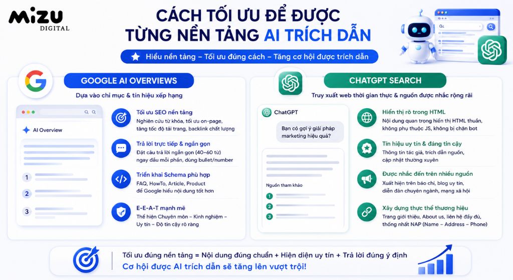 Cách tối ưu để được từng nền tảng AI trích dẫn