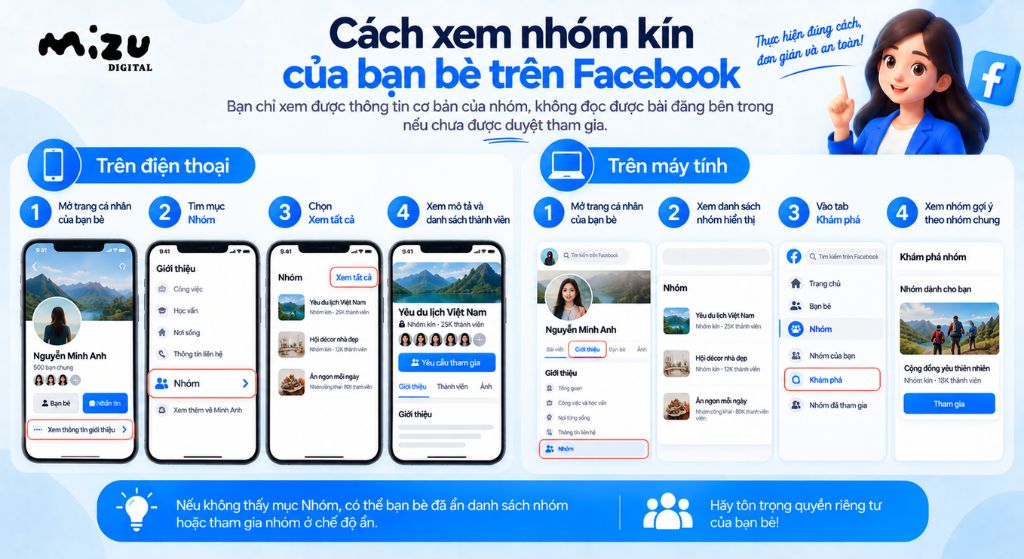 Cách xem nhóm kín của bạn bè trên Facebook