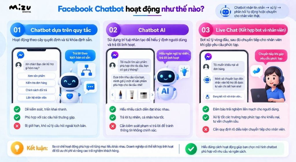 Facebook Chatbot hoạt động bằng cách nhận tin nhắn của người dùng
