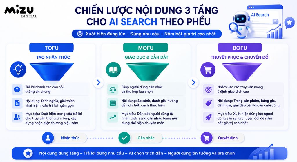 Chiến lược nội dung ba tầng cho AI Search theo phễu