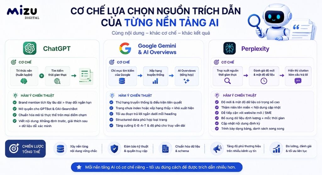 Cơ chế lựa chọn nguồn trích dẫn của từng nền tảng AI