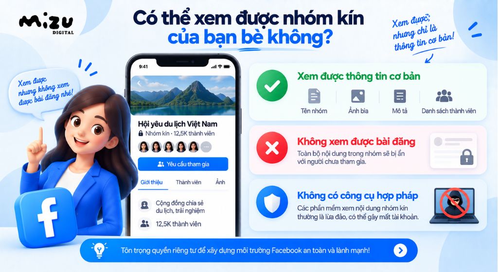 Có thể xem được nhóm kín của bạn bè