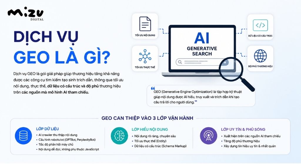 Dịch vụ GEO giúp thương hiệu tăng khả năng được các công cụ tìm kiếm tạo sinh trích dẫn