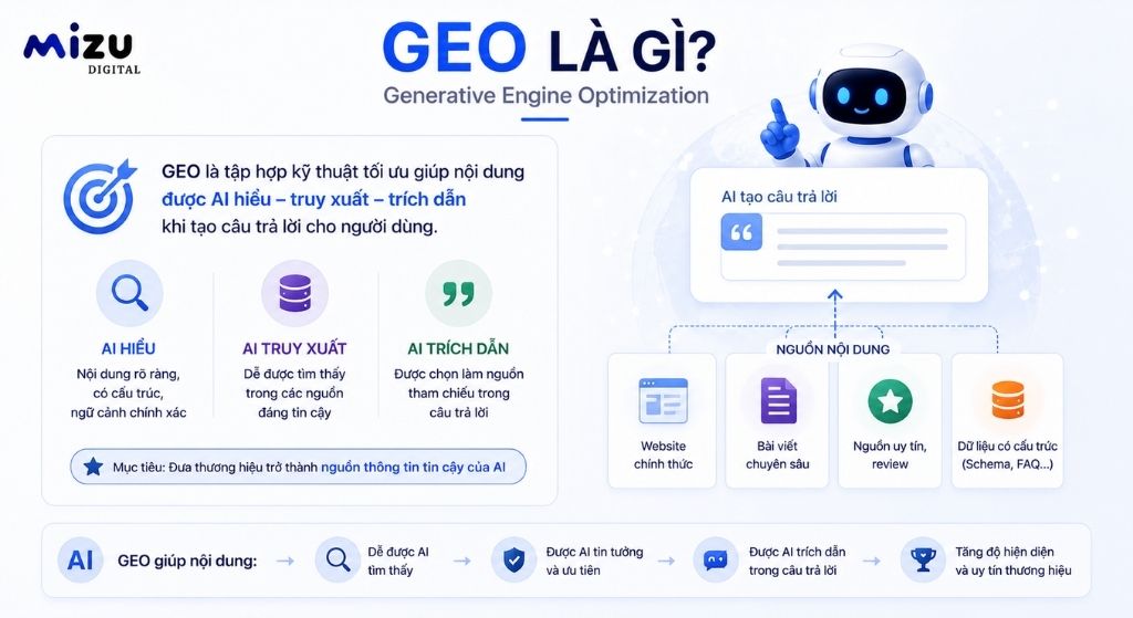 GEO là viết tắt của Generative Engine Optimization