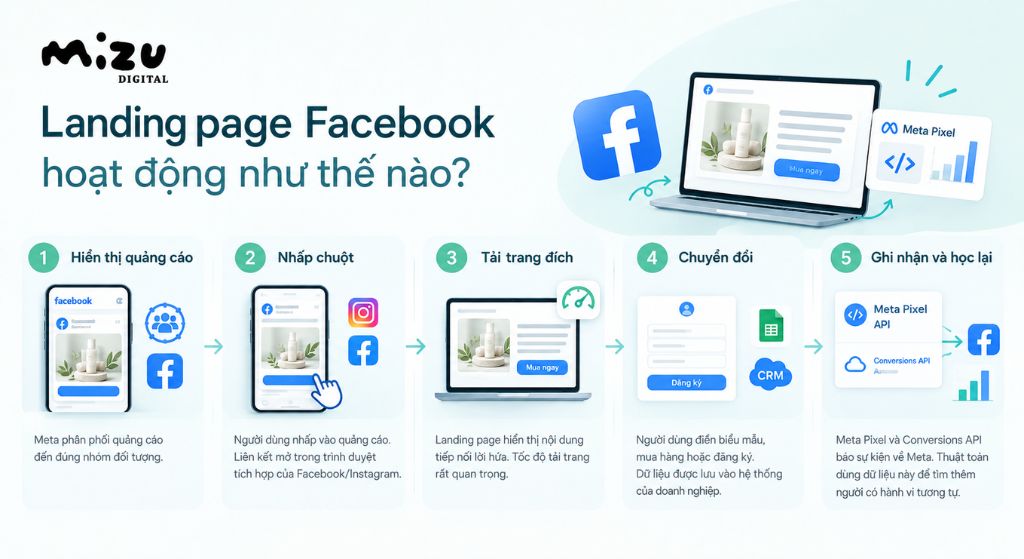 Landing page Facebook hoạt động theo luồng