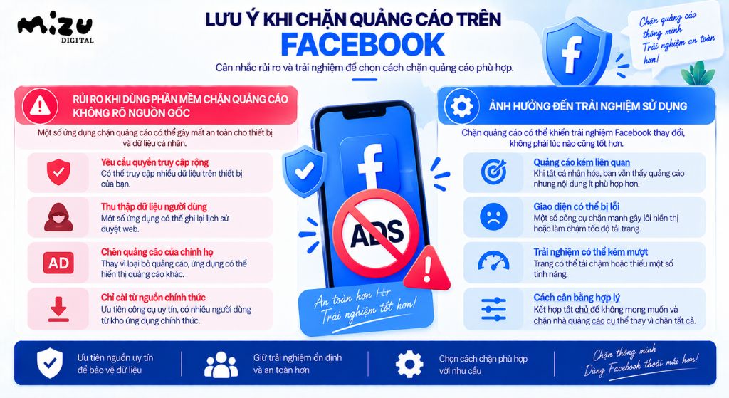 Lưu ý khi chặn quảng cáo trên Facebook