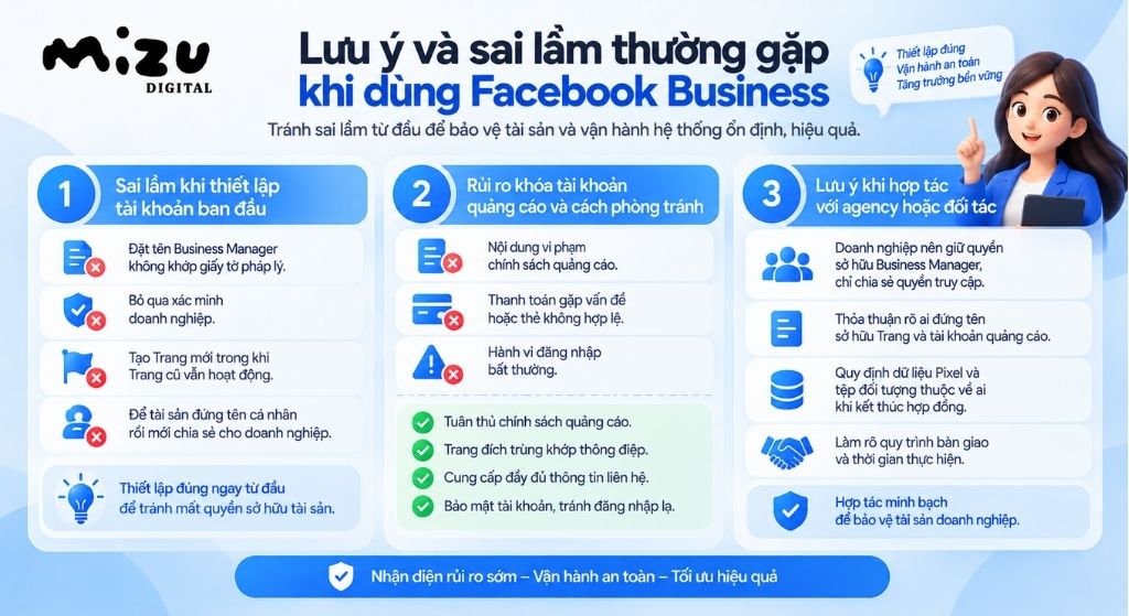 Lưu ý và sai lầm thường gặp khi dùng Facebook Business