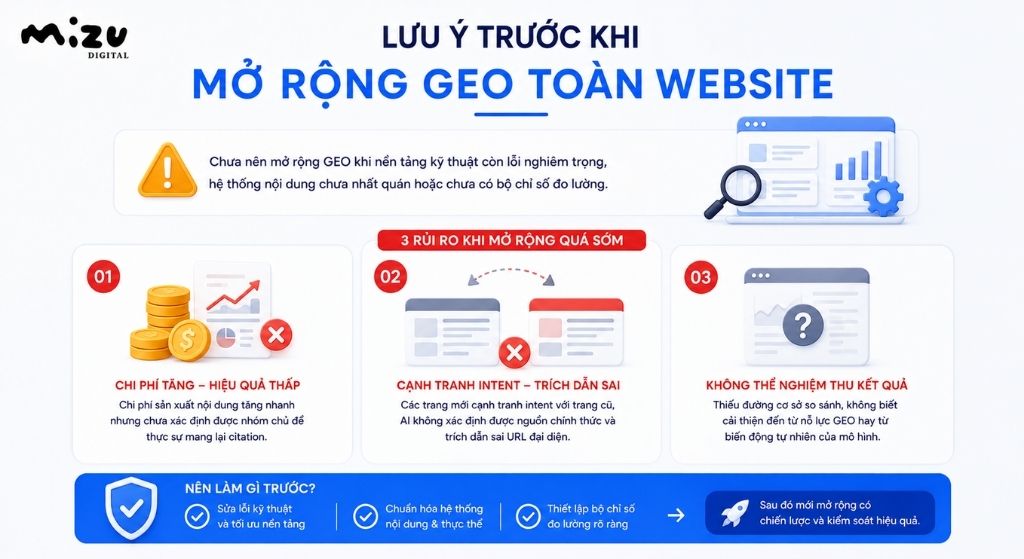 Lưu ý trước khi mở rộng GEO toàn website