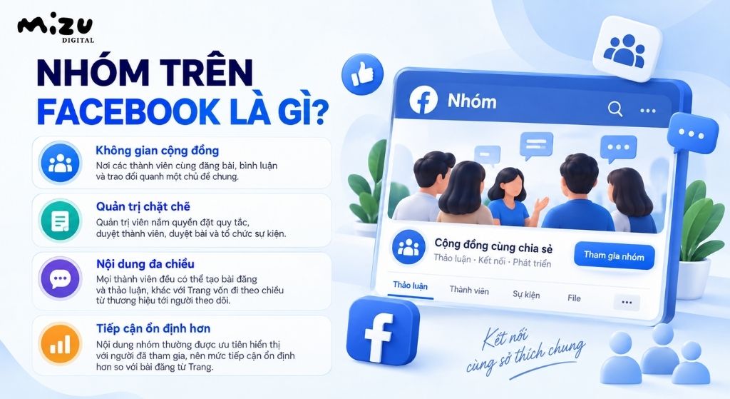 Nhóm trên Facebook là không gian cộng đồng nơi các thành viên cùng đăng bài