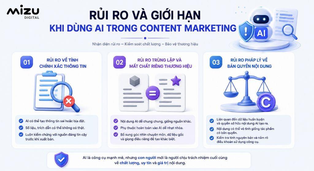 Rủi ro và giới hạn khi dùng AI trong Content Marketing