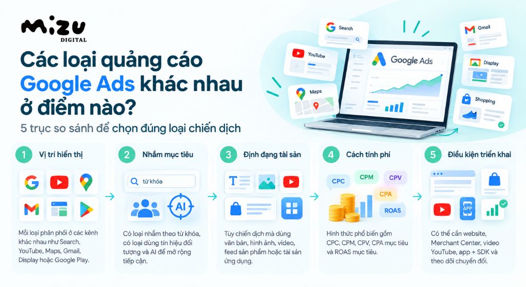 Các loại quảng cáo Google Ads khác nhau