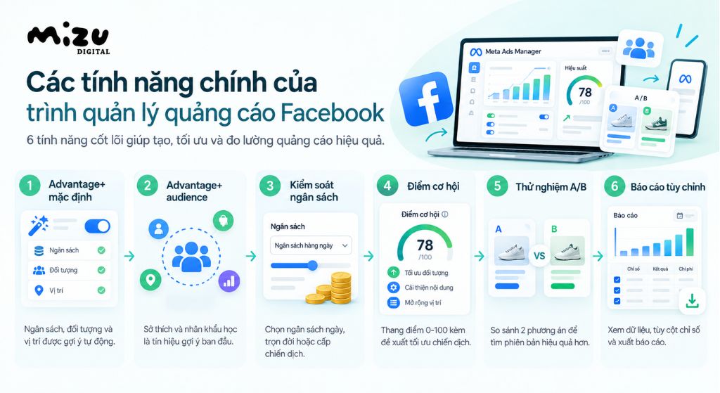 Các tính năng chính của trình quản lý quảng cáo Facebook