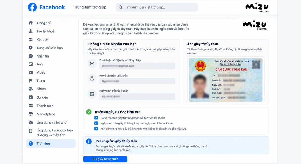 Chuẩn bị giấy tờ tùy thân hợp lệ và thông tin đăng ký tài khoản trước khi gửi kháng nghị