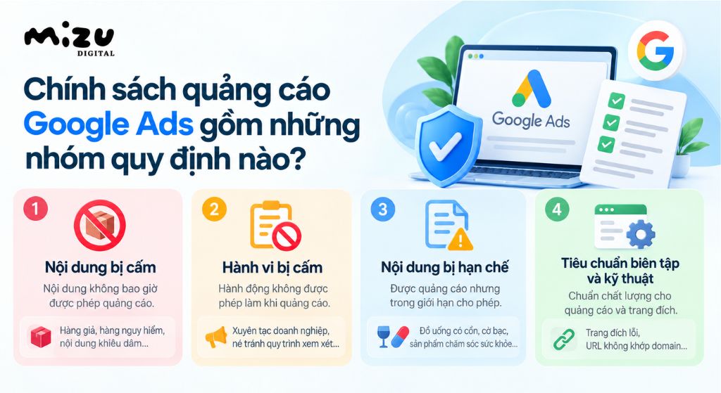 Chính sách quảng cáo Google Ads gồm những nhóm quy định