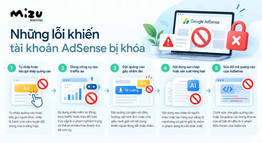 Những lỗi khiến tài khoản AdSense bị khóa