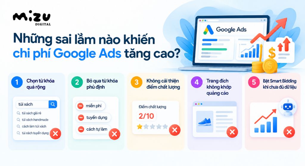 Những sai lầm khiến chi phí Google Ads tăng cao