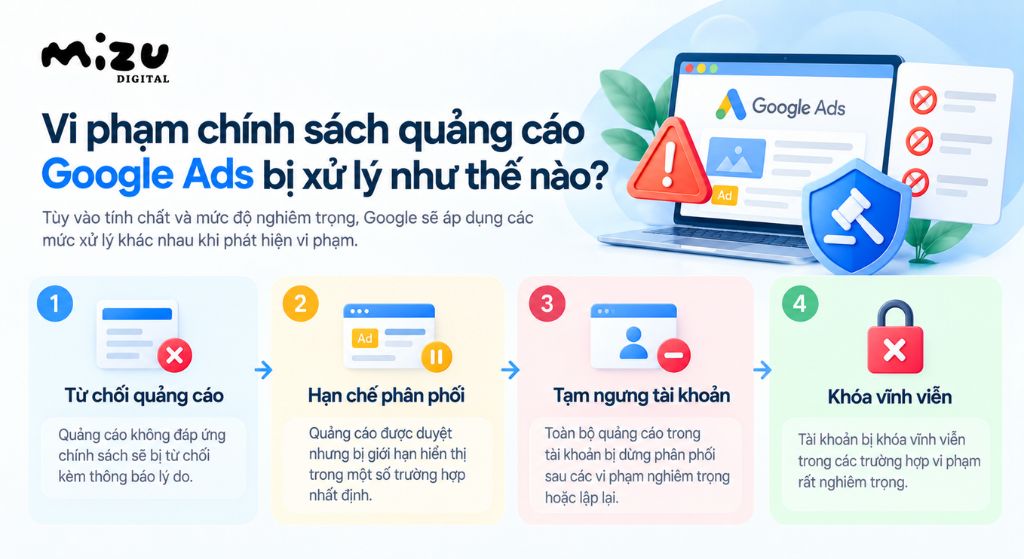 Vi phạm chính sách quảng cáo Google Ads bị xử lý theo thang bậc tăng dần
